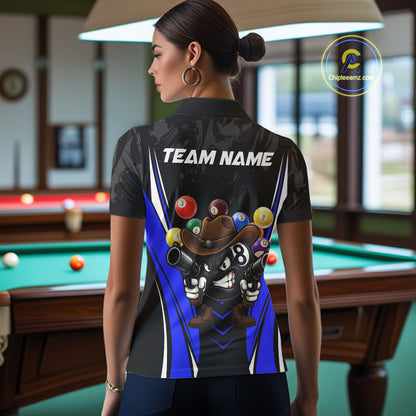 Black And Blue Funny 8 Ball Billiard Shirt For Women Custom Pool Team Shirts, Billiard Jersey Outfit TDM5407