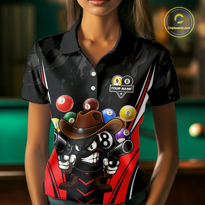 Funny 8 Ball & 9 Ball Billiard Shirt For Women Custom Black And Red Pool Team Shirt, Billiard Jersey TDM5408