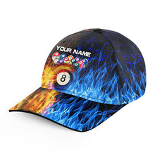 Load image into Gallery viewer, Billiard 8 Ball Water Fire Personalized Name 3D Billiard Caps Custom Pool League Hats For Player TDM1077