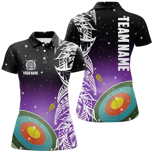 Personalized 3D Target Archery Purple Galaxy Pattern Women Polo Shirts, Team League Archery Jerseys TDM1083