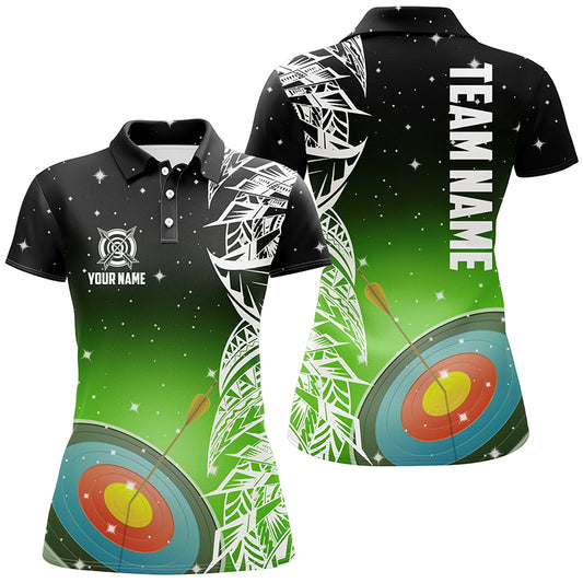Personalized 3D Target Archery Green Galaxy Pattern Women Polo Shirts, Team League Archery Jerseys TDM1086
