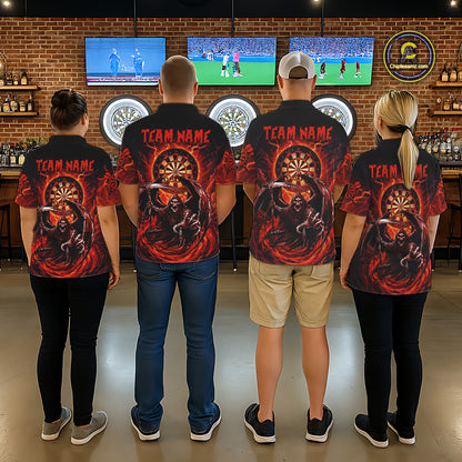 Personalized Red Grim Reaper Lightning Darts Shirt For Men, Darts Team Jersey Polo & 1/4 Zip TDM5896