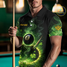 Load image into Gallery viewer, Personalized St Patrick Day Smoke 8 Ball Billiard Shirt For Men, Luckiest Shamrock Pool Jersey TDM5899
