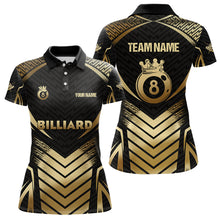 Load image into Gallery viewer, Customized 8 Ball Pool Crown Women Billiard Shirts, Gold And Black Billiard Team Shirts Pool Jerseys TDM3688