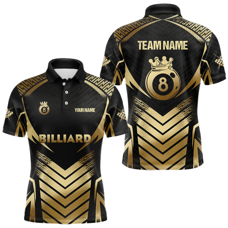 Customized 8 Ball Pool Crown Men Billiard Shirts, Gold And Black Billiard Team Shirts Pool Jerseys TDM3688