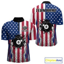 Load image into Gallery viewer, Funny Break 8 Ball Pool Billiard Shirt For Men Custom American Flag Pool Jersey Team Polo, 1/4 Zip TDM6036