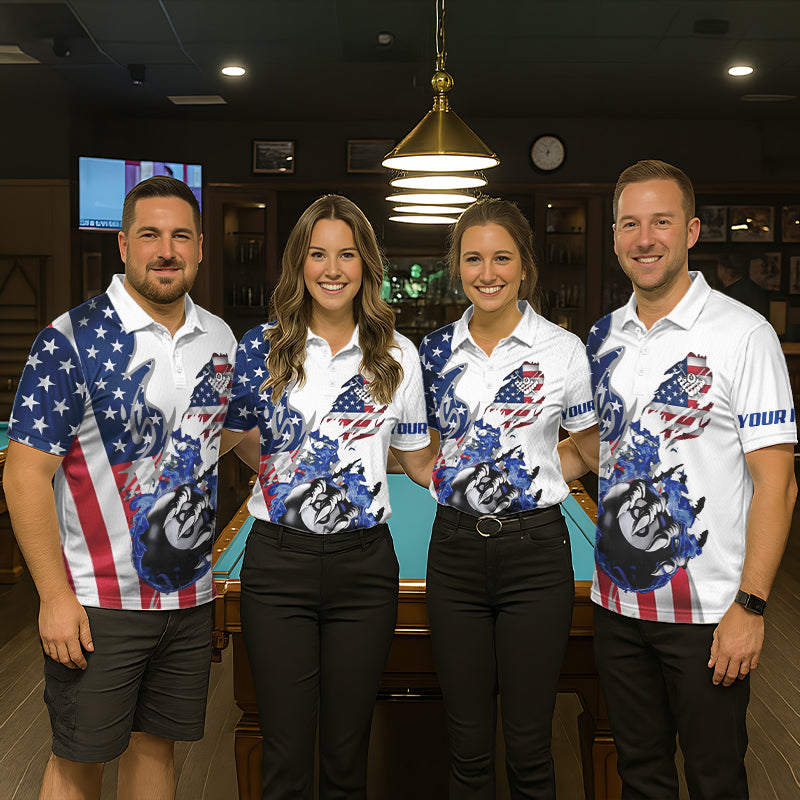 8 Ball Pool Claw American Flag Billiard Shirt For Men Custom Patriotic Billiard Team Jersey|White TDM6043