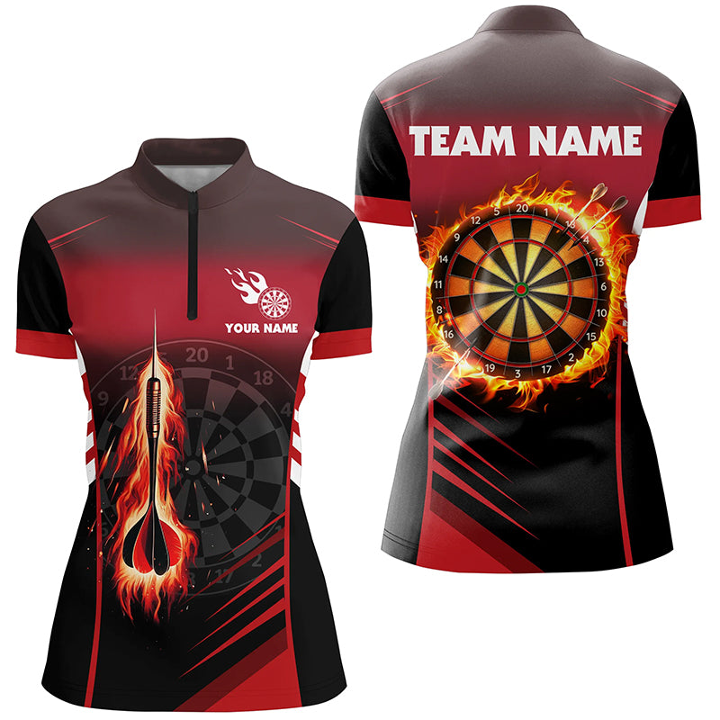 Personalized Darts Fire Arrow Women Dart Quarter-Zip Shirt Custom Flame Dart Jersey | Red TDM1406