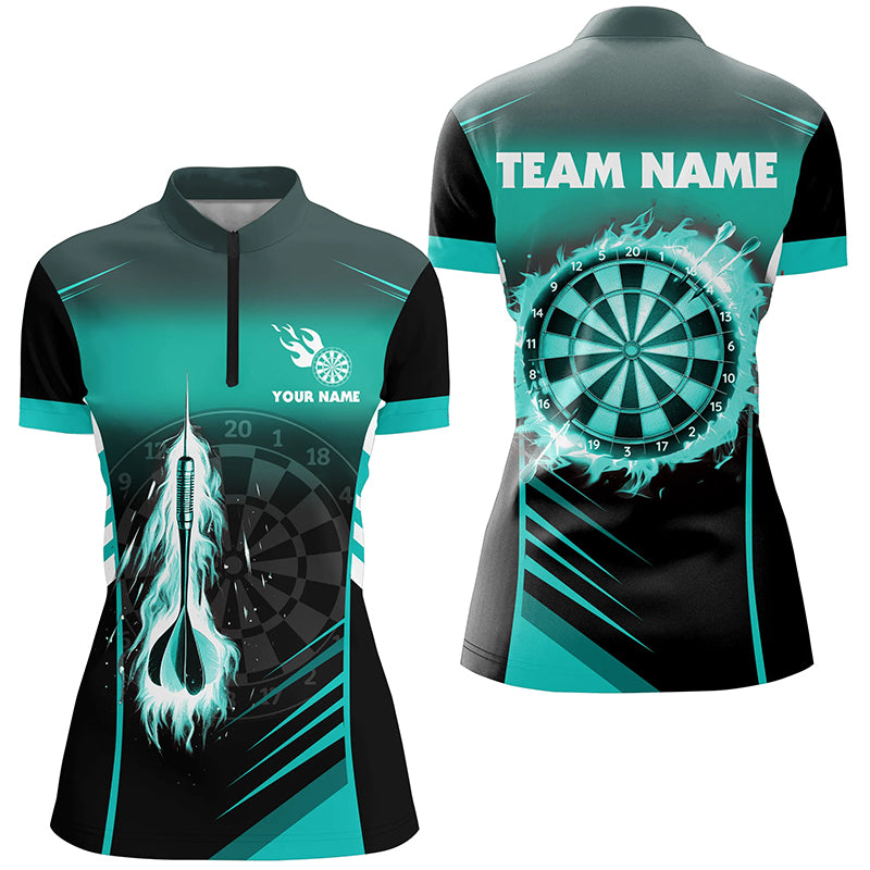 Customized Darts Fire Arrow Women Dart Quarter-Zip Shirt Custom Flame Dart Jersey |Turquoise TDM1407