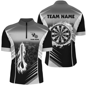 Personalized Darts Fire Arrow Men Dart Quarter-Zip Shirt Custom Flame Dart Jersey | White TDM1408