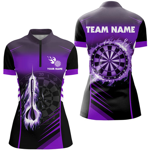 Personalized Darts Fire Arrow Women Dart Quarter-Zip Shirt Custom Flame Dart Jersey | Purple TDM1409