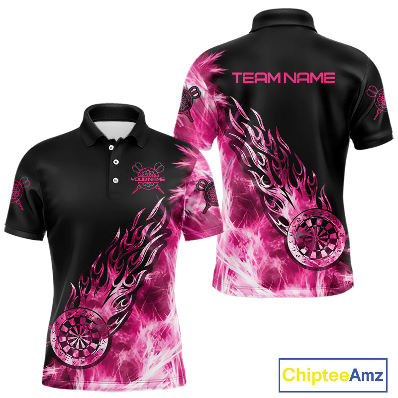 Pink And Black Light Icy Men Darts Polo & Quarter Zip Custom Dart Shirts For Team Dart Jerseys TDM3872