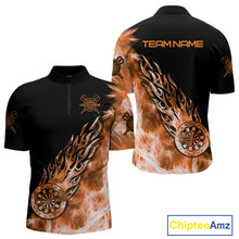 Load image into Gallery viewer, Orange And Black Light Icy Men Darts Polo &amp; Quarter Zip Custom Dart Shirts For Team Dart Jerseys TDM3873