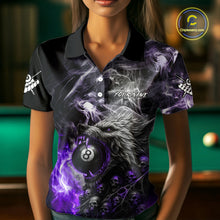 Load image into Gallery viewer, Personalized Purple 8 Ball Pool Wolf And Skull Billiard Shirt For Women, Smoke Billiard Team Jerseys TDM4159