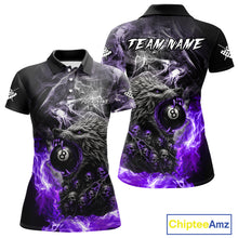 Load image into Gallery viewer, Personalized Purple 8 Ball Pool Wolf And Skull Billiard Shirt For Women, Smoke Billiard Team Jerseys TDM4159
