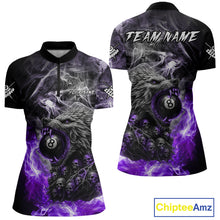 Load image into Gallery viewer, Personalized Purple 8 Ball Pool Wolf And Skull Billiard Shirt For Women, Smoke Billiard Team Jerseys TDM4159