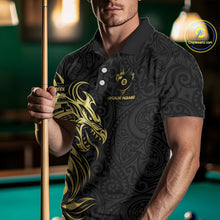 Load image into Gallery viewer, Personalized Black And Gold Tribal Dragon Billiard Shirt For Men Custom 8 Ball Pool Team Jerseys TDM4160