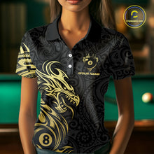Load image into Gallery viewer, Personalized Black And Gold Tribal Dragon Billiard Shirt For Women Custom 8 Ball Pool Team Jerseys TDM4160
