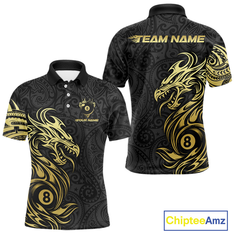 Personalized Black And Gold Tribal Dragon Billiard Shirt For Men Custom 8 Ball Pool Team Jerseys TDM4160
