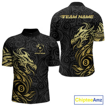 Load image into Gallery viewer, Personalized Black And Gold Tribal Dragon Billiard Shirt For Men Custom 8 Ball Pool Team Jerseys TDM4160