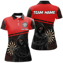 Load image into Gallery viewer, Personalized Death Skeleton Custom Red Darts Polo &amp; Quarter-Zip Shirts For Women, Cool Darts Jerseys TDM1983