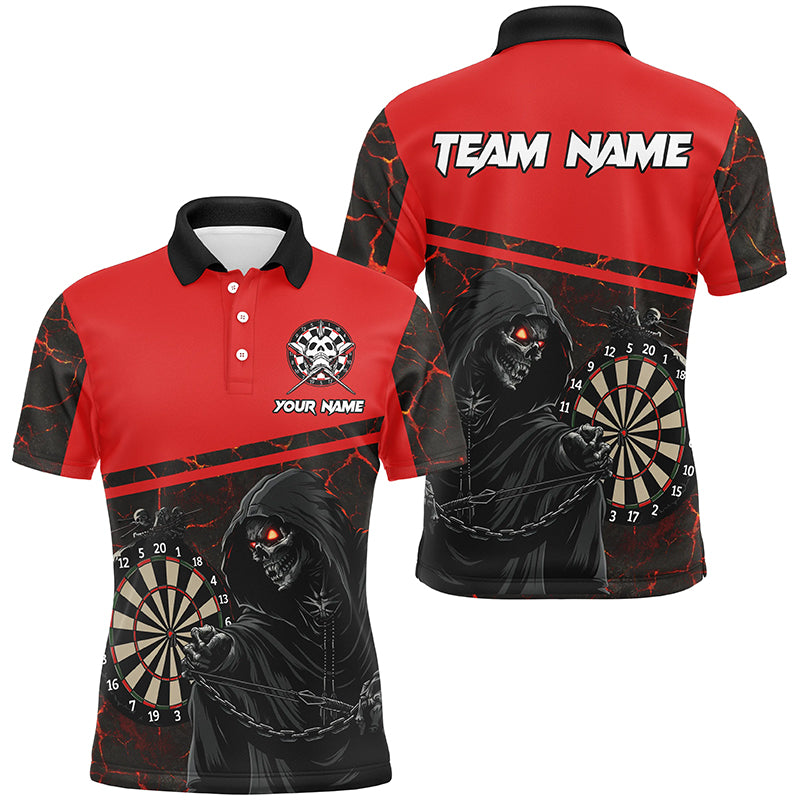 Personalized Death Skeleton Custom Red Darts Polo & Quarter-Zip Shirts For Men, Cool Darts Jerseys TDM1983