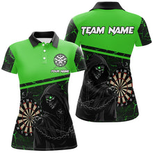 Load image into Gallery viewer, Personalized Death Skeleton Custom Green Darts Polo &amp; Quarter-Zip Shirts For Women, Cool Darts Jersey TDM1984