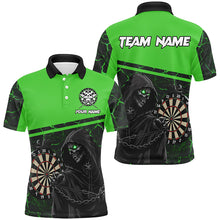 Load image into Gallery viewer, Personalized Death Skeleton Custom Green Darts Polo &amp; Quarter-Zip Shirts For Men, Cool Darts Jersey TDM1984