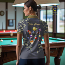 Load image into Gallery viewer, Personalized Flame 8 Ball Camo Billiard Shirts Custom Navy Blue Pool Team Jerseys Polo &amp; 1/4 Zip TDM4332