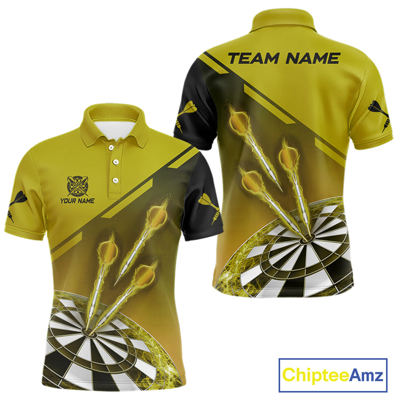 Personalized Yellow Dart Jerseys Polo & Quarter Zip Shirt For Men Custom Dart Shirts Team Uniform TDM4753