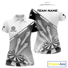 Load image into Gallery viewer, Personalized White And Grey Dart Jersey Polo &amp; 1/4 Zip For Women Custom Dart Shirts Team Uniform TDM4754