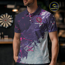 Load image into Gallery viewer, Pink And Purple Grunge Darts Polo &amp; Quarter Zip Custom Darts Shirt For Men, Darts Team Jersey TDM4978
