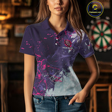 Load image into Gallery viewer, Pink And Purple Grunge Darts Polo &amp; Quarter Zip Custom Darts Shirt For Women, Darts Team Jersey TDM4978