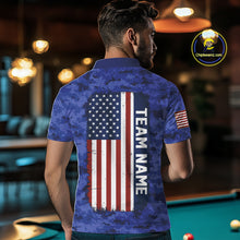 Load image into Gallery viewer, Personalized Blue Camo Skull Billiard Shirt For Men Custom Patriotic US Flag Pool Team Jersey TDM5166