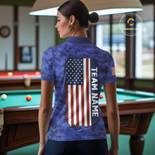 Load image into Gallery viewer, Personalized Blue Camo Skull Billiard Shirt For Women Custom Patriotic US Flag Pool Team Jersey TDM5166