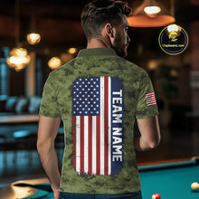 Load image into Gallery viewer, Personalized Military Green Camo Skull Billiard Shirt For Men, Patriotic US Flag Pool Team Jersey TDM5167