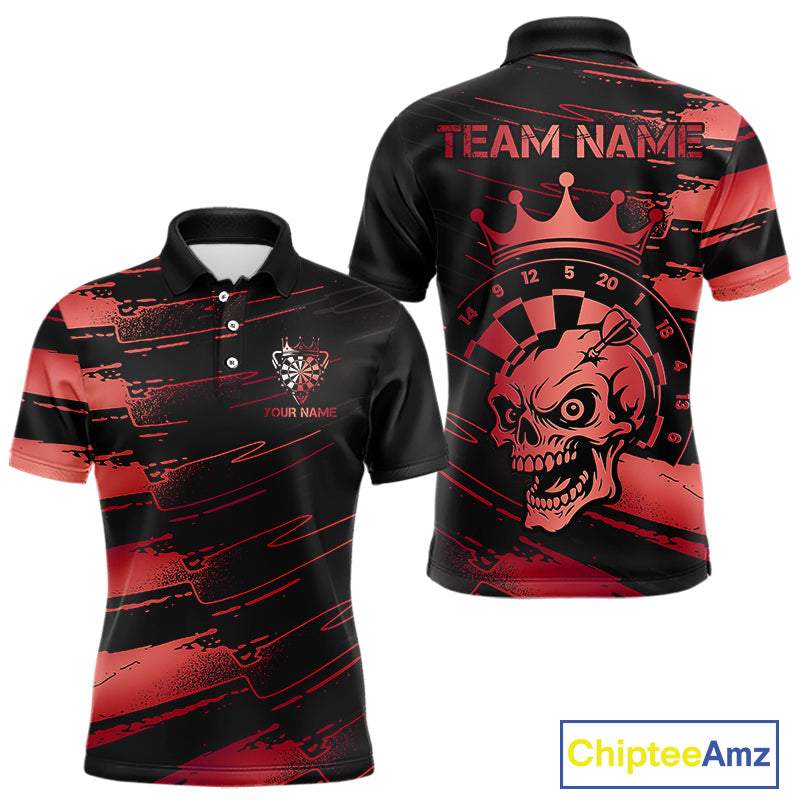 Black And Red Funny Skull Crown Darts Shirt For Men Custom Dart Jerseys Team Polo & Quarter Zip TDM5169
