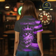 Load image into Gallery viewer, Black And Purple Funny Skull Crown Darts Shirt For Women Custom Dart Jerseys Team Polo &amp; 1/4 Zip TDM5170