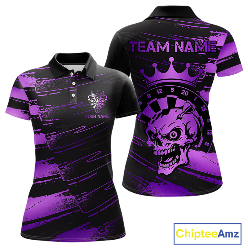Black And Purple Funny Skull Crown Darts Shirt For Women Custom Dart Jerseys Team Polo & 1/4 Zip TDM5170