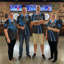 Load image into Gallery viewer, Black And Blue Darts Jersey For Men Custom Team Polo &amp; Quarter Zip Darts Shirt Uniform TDM5411