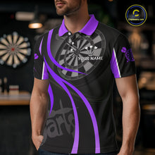 Load image into Gallery viewer, Black And Purple Darts Jersey For Men Custom Team Polo &amp; Quarter Zip Darts Shirt Uniform TDM5412