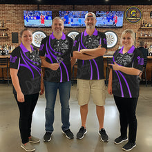 Load image into Gallery viewer, Black And Purple Darts Jersey For Men Custom Team Polo &amp; Quarter Zip Darts Shirt Uniform TDM5412
