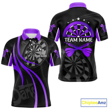Load image into Gallery viewer, Black And Purple Darts Jersey For Men Custom Team Polo &amp; Quarter Zip Darts Shirt Uniform TDM5412