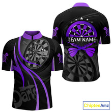 Load image into Gallery viewer, Black And Purple Darts Jersey For Men Custom Team Polo &amp; Quarter Zip Darts Shirt Uniform TDM5412