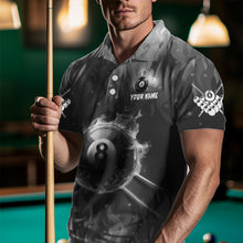 Load image into Gallery viewer, Personalized Grey 3D 8 Ball Pool Fire Billiard Shirts For Men Custom Billiard Apparel Jerseys TDM3531