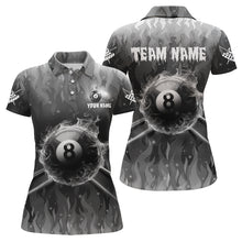 Load image into Gallery viewer, Personalized Grey 3D 8 Ball Pool Fire Billiard Shirts For Women Custom Billiard Apparel Jerseys TDM3531