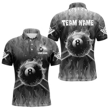Load image into Gallery viewer, Personalized Grey 3D 8 Ball Pool Fire Billiard Shirts For Men Custom Billiard Apparel Jerseys TDM3531
