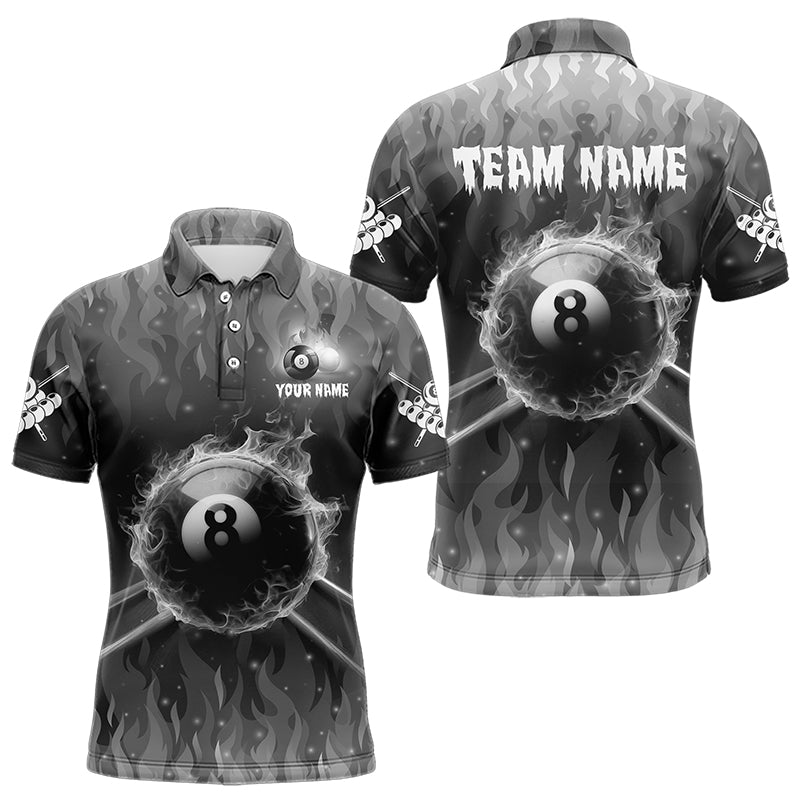 Personalized Grey 3D 8 Ball Pool Fire Billiard Shirts For Men Custom Billiard Apparel Jerseys TDM3531