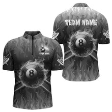 Load image into Gallery viewer, Personalized Grey 3D 8 Ball Pool Fire Billiard Shirts For Men Custom Billiard Apparel Jerseys TDM3531