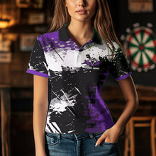 Load image into Gallery viewer, Custom Purple Grunge Darts Shirt With Pocket Option For Women, Darts Jersey TDM3537